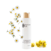 Aqua Laure SPA Light & Refreshing Gel with chamomile and fucus algae, surrounded by fresh daisies and yellow flowers on white background