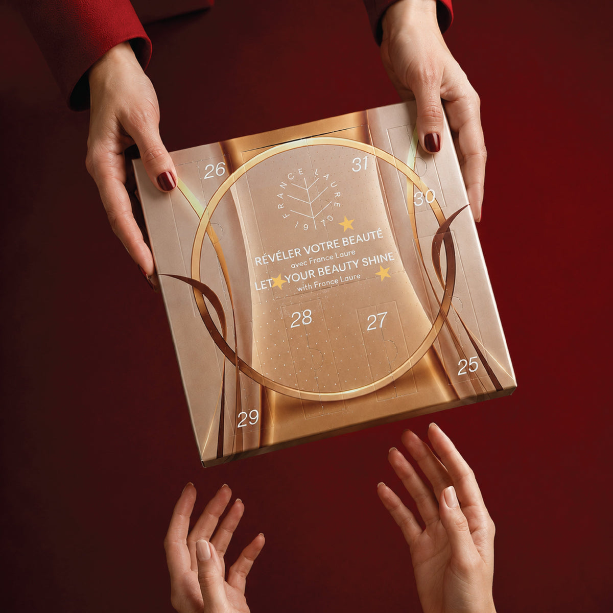 women with Signature Advent Calendar with france laure iconics skincare product